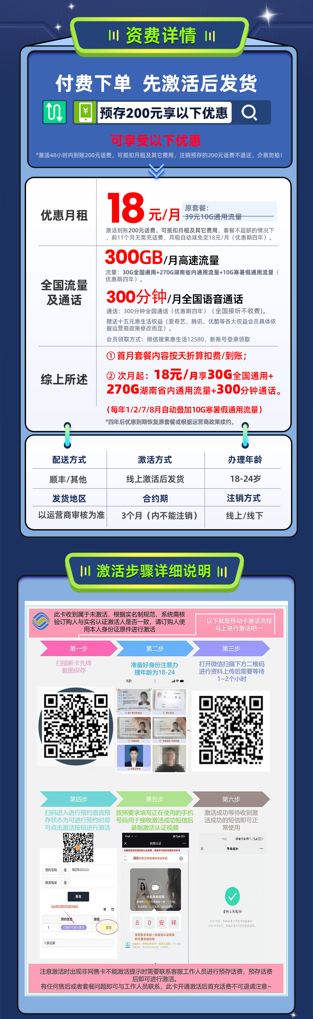 移动湘江卡18元月享30G全国通用+270G省内通用+300分钟通话  第2张