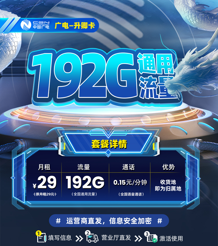 广电升卿卡【选号版】  29元/月享192G全国通用流量 第1张